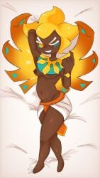 1girls 2025 arms_behind_head aroused bed blonde_female blonde_hair body_pillow boobs breasts breasts_out cookie_run cookie_run_kingdom dakimakura devsisters egyptian_clothes egyptian_female female female_only full_body golden_cheese_cookie jembbrowm legs_crossed looking_at_viewer navel nipple_bulge nipples seductive seductive_look short_hair smile smiling solo thick_thighs wings wink winking_at_viewer
