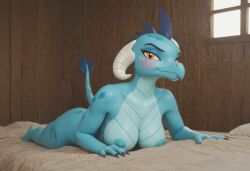 ai_generated anthro anthropomorphic beautiful bedroom big_breasts breasts breeding_request curved_horns draconic draconic_humanoid dragon dragon_girl ember female furry furry_only in_heat inviting_to_sex looking_at_viewer mlp_g4 my_little_pony orange_eyes princess_ember_(mlp) scales scalie scalie_female scalie_only seductive seductive_look seductive_smile sexy sexy_body sexy_pose teal_scales teal_skin tits_out wet_pussy