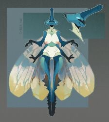 absurd_res areola arthropod big_breasts black_eyes breasts cyber_d1e fan_character female genitals hi_res insects nipples nude puffy_nipples pussy simple_background solo thick_thighs wide_hips wings