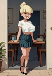 ai_generated alternate_body_build alternate_body_size baby_doll blonde_hair breasts dc dc_comics female glasses grin high_heels huge_breasts mary_dahl skirt thelightningcrab