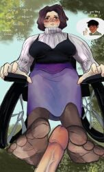1boy 1boy1girl 1girls fear_and_hunger fear_and_hunger:_termina feet female footjob levi_(fear_and_hunger) male male/female olivia_(fear_and_hunger) wheelchair