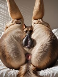 1girls ai_generated anatomically_correct_genitalia anatomically_correct_pussy animal_genitalia animal_pussy anthro anus ass canine canine_genitalia canine_pussy director_yiffy dog_girl dog_tail domestic_dog female female_only furry german_shepherd indoors legs_up looking_at_viewer lying naked naked_female nude nude_female on_back pussy rear_view self_upload solo