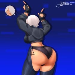 angel_(kof) ass ass_focus back_view big_ass big_butt butt_focus clothing female female_focus female_only king_of_fighters short_hair sumasuvt tanned_girl tanned_skin the_king_of_fighters white_hair