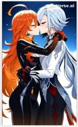2girls 2milfs ai_generated arlecchino_(genshin_impact) female genshin_impact lesbian_couple lesbian_domination lesbian_focus lesbian_kiss lesbian_sex mavuika_(genshin_impact) yuri