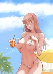 aino bangs brown_hair hime_cut swimsuit wedding_ring