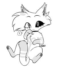 alternate_species angel_dust anus demon domestic_cat enaic31 felid feline felis feral feralized hazbin_hotel hi_res male mammal monochrome pawpads question_mark simple_background solo white_background x_anus