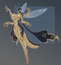 4_arms absurd_res antennae_(anatomy) areola arthropod arthropod_abdomen big_areola big_breasts breasts cyber_d1e fan_character female genitals glistening glistening_breasts glistening_thighs hi_res huge_breasts insects multi_arm multi_limb nude plump_labia pussy simple_background solo thick_thighs wide_hips wings