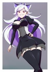1girls akiba's_trip akiba's_trip_the_animation asaricurry black_clothing boss_(akiba's_trip) female light_skin light_skinned_female red_eyes tagme villainess white_hair