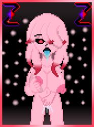 bete_noire betty_noire big_breasts big_nipples black_background blue_tongue dragon_ball dragon_ball_xenoverse female female_majin fingering fingering_own_pussy fingering_pussy fingering_self glitchtale long_hair majin nipples open_mouth pink_hair pink_skin pixel pixel_(artwork) pixel_art red_hair squirt squirting standing_masturbation z!betty zixy