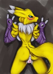 anthro anus ass blue_eyes blush canine digimon female fluffy_tail fox fur furry nude pussy renamon s0lar1x solo