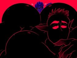 anilingus avian avian_humanoid bara beefy_demon_acc big_ass big_bottom bird corviknight demon eating_ass ethan_(beefy_demon_acc) gay licking_ass looking_pleasured micro_on_macro muscular muscular_male original_characters rimming slurp slurping