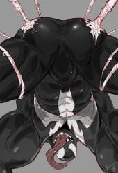 alien alien_humanoid anus anus_only ass big_muscles black_body bodily_fluids emblem empty_eyes hi_res humanoid long_tongue looking_at_viewer looking_through looking_through_legs male marvel muscular not_furry saliva sharp_teeth smile solo spider_web symbiote taoren teeth tongue tongue_out venom_(marvel)