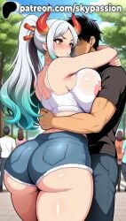 1boy 1girls 2025 ai_assisted ai_generated anime aqua_hair areolae_visible_through_clothing artist_name ass bare_shoulders big_ass big_breasts big_butt big_chest black_hair blue_hair blush booty braless breasts breasts_out bubble_ass bubble_butt bust busty buttocks chest clothed_female clothed_female_clothed_male covered_nipples cow_ears curvy_ass curvy_butt denim denim_shorts earrings fat_ass female firm_ass giant_ass gradient_hair gradient_horns grass heavy_ass hi_res high_ponytail high_quality high_resolution highres horns hug huge_ass hugging hugging_partner jewelry juicy_ass juicy_butt large_ass large_breasts long_hair massive_ass multicolored_hair multiple_boys nipples_visible_through_clothing no_bra one_piece orange_horns outdoors patreon patreon_username perfect_ass plump_ass red_horns round_ass sexy_ass shiny_skin short_shorts shorts silver_hair sitting skypassion stable_diffusion straight t-shirt tank_top thick_ass thick_thighs thighs tight_ass tree voluptuous_ass watermark white_hair white_shirt white_tank_top wide_ass yamato_(one_piece)