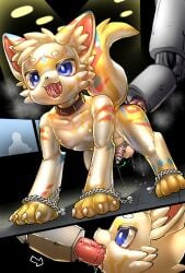 alternate_version_at_source bodily_fluids bondage bound canid canine chastity_cage chastity_device clothing digital_drawing_(artwork) digital_media_(artwork) duo feral forced forced_oral fucking_machine hi_res higher_resolution_available human kinakomochi_199 latex latex_clothing latex_skinsuit lock_symbol machine male male/male mammal mechanical_arm mechanical_leg open_mouth oral orgasm_denial paw_mitts portal_amputation portal_ring sex simple_background skinsuit submissive submissive_male suit sweat sweatdrop teeth thinking_with_portals tight_clothing