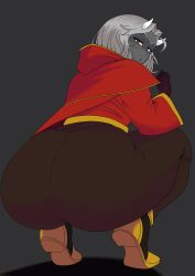 ass ass_focus big_ass big_butt brown_pants calamitas calamity_mod grey_skin huge_ass looking_at_viewer looking_back terraria white_hair