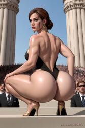 1girls ai_generated big_ass earrings, ellie_(the_last_of_us) ellie_williams female makeup, royalty shaking_butt squatting the_last_of_us twerking wobblz