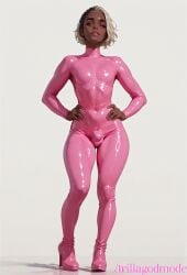 1boy 1femboy ai_generated blonde_hair bodysuit bulge cornrows dark_skin femboy pink solo trillagodmodex