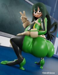 3d big_ass big_breasts blender boku_no_hero_academia clothes cybrokrimson hero_outfit_(mha) huge_breasts long_hair my_hero_academia skin_tight spandex thicc thick_ass thick_legs thick_thighs thighs tsuyu_asui
