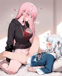 2girls ai_generated bare_thighs blush bottomless bottomless_female censored censored_genitalia censored_pussy closed_eyes female female/female female_only gawr_gura gigantic_breasts hearts hearts_around_head hololive hololive_english huge_breasts huge_thighs jackson_dexter large_breasts lesbian_sex light-skinned_female light_skin long_hair massive_breasts mori_calliope mosaic_censoring multicolored_hair multiple_girls open_mouth orgasm_face pink_hair pussy_on_pussy pussy_to_pussy red_eyes scissoring spread_legs squatting sweat sweatdrop thick_body thick_female thick_thighs thighhighs thighs tribadism virtual_youtuber voluptuous voluptuous_female white_hair yuri