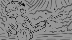 anthro balls big_balls big_penis canid canine cult_of_the_lamb ejaculation fox genitals hi_res humanoid male mammal massive_monster_(studio) masturbation penis solo usury40