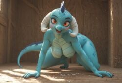 ai_generated anthro anthropomorphic beautiful bedroom big_breasts breasts breeding_request crawling cum cum_on_breasts cum_on_face curved_horns draconic draconic_humanoid dragon dragon_girl ember female furry furry_only in_heat inviting_to_sex looking_at_viewer mlp_g4 my_little_pony orange_eyes princess_ember_(mlp) scales scalie scalie_female scalie_only seductive seductive_look seductive_smile sexy sexy_body sexy_pose teal_scales teal_skin tits_out wet_pussy