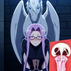 ai_generated bent_over blk9201 blush cross_section cum cum_in_pussy cum_in_uterus cum_inside exposed_pussy facing_viewer fate/stay_night fate_(series) glasses horse_penis human_on_feral interspecies jeans looking_at_viewer medusa_(fate) mostly_clothed mythological_creature outdoors pants_down pegasus penis vaginal_penetration vaginal_sex zoophilia