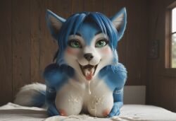 ai_generated anthro anthro_on_human anthropomorphic beautiful bedroom big_breasts breasts breeding_request cum_in_mouth cum_inside cum_on_breasts cum_on_face cumshot female fluffy_tail fox fur furry furry_female furry_only green_eyes in_heat inviting_to_sex krystal krystal_(star_fox) looking_at_viewer seductive seductive_look seductive_smile sexy sexy_body sexy_pose tits_out wet_pussy