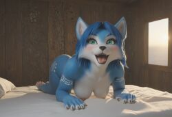 ai_generated anthro anthro_on_human anthropomorphic beautiful bedroom big_breasts breasts breeding_request female fluffy_tail fox fur furry furry_female furry_only green_eyes in_heat inviting_to_sex krystal krystal_(star_fox) looking_at_viewer playful seductive seductive_look seductive_smile sexy sexy_body sexy_pose tits_out wet_pussy