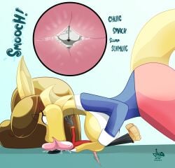 2d 2d_(artwork) big_lips breasts brown_hair dragon dragon_girl dragon_tail female_on_top furry furry_male green_eyes hips jamearts jimmy’s_sloppy_life kissing long_hair medium_breasts mouse mouse_boy mwah pink_lips pink_lipstick pink_skirt pinned_down pinned_to_floor pinned_to_ground pointy_ears puffy_hair rebecca_(jamearts) saliva scalie scalie_female size_comparison size_difference size_play skirt smooch tail teacher teacher_outfit