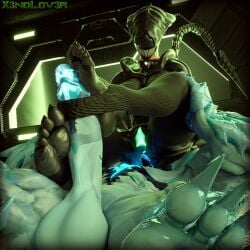 5_toes absurd_res alien alien_(franchise) anthro black_body black_skin clothing collar cunnilingus duo excella feet female foot_fetish foot_play footjob genitals glowing glowing_genitalia glowing_mouth glowing_penis glowing_pussy hi_res larger_male legwear long_tongue male male/female marvel muscular muscular_male nails oral penis pussy sex sharp_nails sharp_teeth size_difference stirrup_legwear stirrup_stockings stockings symbiote teeth thekidxeno toes tongue vaginal_penetration venom_(marvel) xenomorph