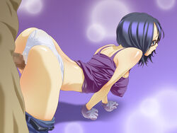 ass blue_hair breasts censored chakyuuan crotch_rub female glasses gloves highres male one_piece panties tashigi white_panties