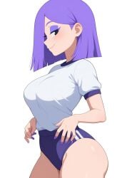 ai_generated background breasts clothed clothing duolingo emo female fingernails focus fully generated girl hair hips human light light-skinned lily_(duolingo) looking medium only purple skin slim small smartphone solo teasing thin viewer waist white wide