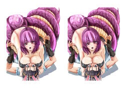 1boy 1girls asphyxiation blacksmith blacksmith_(ragnarok_online) bunny_ear coiled coiling constrict cowgirl_position cross_stereogram female femdom gloves human interspecies isis_(ragnarok_online) lamia large_breasts male monster_girl naga purple_eyes purple_hair ragnarok_online restrain shiny smothering stereogram straight undressing white_background wrap