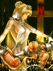 affront_to_nature amputee blonde_hair bondage chains clothing collar cross crown_of_thorns death dying female female_death gore guro latex quadruple_amputee queen s_zenith_lee see-through sheer white_hair