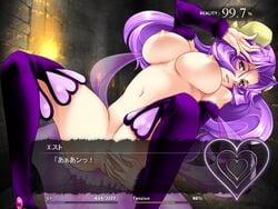 breasts fingering game_cg horns nipples official_art purple_eyes purple_hair spread_legs succubus succubus_quest