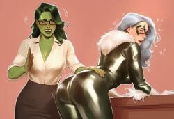 2girls ai_generated ass ass_focus ass_slap big_ass big_breasts big_thighs bisexual bisexual_female black_cat_(marvel) breasts curvaceous curvy curvy_figure digital_media_(artwork) felicia_hardy female female_only femdom femsub giantess green-skinned_female green_body green_hair green_skin hips hourglass_figure huge_ass huge_breasts huge_thighs hulk_(series) jennifer_walters large_ass large_breasts large_female large_thighs legs light-skinned_female light_skin macro macro_female marvel marvel_comics mature mature_female mini_giantess phophopho she-hulk slapping_ass slapping_butt slim_waist spider-man_(series) tall tall_female thick thick_hips thick_legs thick_thighs thighs voluptuous waist white_hair wide_hips wide_thighs yuri