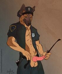 canine eosfoxx flatcolo furry gay male no_humans penis playing policeman shepherd uniform