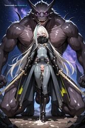 1girl age_difference ai_assisted ai_generated anal anal_sex bangs bestiality big_cock crying cum_dump cumdump cumshot domination dual_wielding fate_grand_order fear feminine_body flaccid flat_chest grin holding_sword huyan_zhuo_(fate) micro_penis mind_break monster monster_cock multicolored_hair naked nude pain penis_size_difference pleasure purple_eyes screaming size_difference small small_ass small_balls stomach_bulge streaked_hair tiny_balls used very_long_hair white_hair young