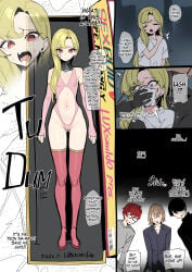 1girls 3boys blonde_female blonde_hair body_control collar comic comic_page doll doll_box doll_girl doll_transformation dollification english english_text female femsub helpless internal_monologue leotard luxsumildo male mind_control revealing_clothes robot_girl robot_transformation robotization sex_slave sex_toy_transformation text transformation