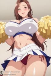 1female 1girl 1girls 2026 ai_generated artist_name bare_shoulders big_ass big_breasts blush breasts brown_eyes brown_hair cheerleader cleavage covered_nipples crop_top curvy earrings hamazaki_risa hi_res high_quality high_resolution highres holding holding_pom_poms huge_ass huge_breasts imaizumin-chi_wa_douyara_gal_no_tamariba_ni_natteru_rashii jewelry large_breasts long_hair looking_at_viewer midriff miniskirt navel open_mouth panties patreon patreon_username pleated_skirt pom_pom_(cheerleading) red_panties risa_hamazaki side-tie_panties skirt smile solo thighs underwear unjobdespiert watermark