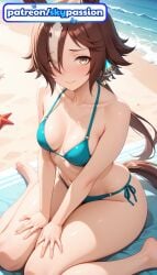 1girls 2026 ai_assisted ai_generated anime barefoot beach boobs breasts brown_hair bust hair_over_one_eye hi_res high_quality high_resolution highres patreon patreon_username sand sitting skypassion solo stable_diffusion swimsuit tits umamusume umamusume_pretty_derby vodka_(umamusume) watermark