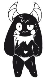 anthro bibi_(o-den) demon exed_eyes failure_succubus female hand_on_hip horns jagged_mouth sweatdrop thick_thighs topless wide_hips
