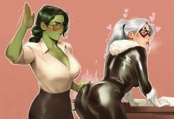 2girls ai_generated ass ass_focus ass_slap big_ass big_breasts big_thighs bisexual bisexual_female black_cat_(marvel) breasts curvaceous curvy curvy_figure digital_media_(artwork) felicia_hardy female female_only femdom femsub giantess green-skinned_female green_body green_hair green_skin hips hourglass_figure huge_ass huge_breasts huge_thighs hulk_(series) jennifer_walters large_ass large_breasts large_female large_thighs legs light-skinned_female light_skin macro macro_female marvel marvel_comics mature mature_female mini_giantess phophopho she-hulk slapping_ass slapping_butt slim_waist spider-man_(series) tall tall_female thick thick_hips thick_legs thick_thighs thighs voluptuous waist white_hair wide_hips wide_thighs yuri