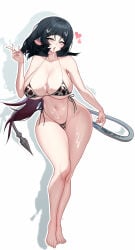 1girl absurdres ahegao animal_ears animal_print barefoot bikini black_hair breasts cow_print cow_print_bikini cum cum_on_body cum_on_breasts cum_on_hair cum_on_legs cum_on_stomach facial feet full_body hand_up heart highres jane_doe_(zenless_zone_zero) kuneko_art large_breasts long_hair looking_at_viewer mouse_ears mouse_girl mouse_tail multicolored_hair navel print_bikini red_hair rolling_eyes shadow sharp_tail simple_background solo swimsuit tail thighs toes tongue tongue_out very_long_tail white_background zenless_zone_zero
