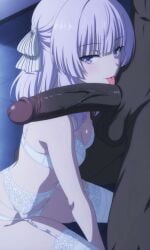 1boy 1gurls ai_generated big_penis classroom_of_the_elite lavender_hair licking_penis luminousfan1 penis sakayanagi_arisu tagme violet_eyes white_bra white_garter_belt white_panties