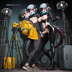 1female 1girl 1male 8k after_kiss ai_assisted ai_generated anime arknights bdsm black_hair cock_ring dominant_female dominatrix dominatrix_outfit dommy_mommy excessive_saliva female_dominating_male femdom goth goth_girl goth_makeup green_eyes lizard_tail sharp_teeth