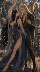 2boys 2girls ai_generated arwen_undomiel cheating_wife dancing echoanomaly legolas lord_of_the_rings seductive