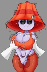 1girls 2d annoyed annoyed_expression annoyed_face breast_grab breasts clothed clothing disembodied_hand eyes_closed female female_only freckles gray_background gray_body gray_skin lampshay pamvllo simple_background tagme