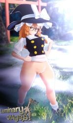 1girls blonde_hair bottomless bottomless_female exposed_pussy glasses hat luminaryofages marisa_kirisame pussy shoes tagme touhou