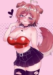 1female 1girl 1girls animal_ears anniepants02 artist_name belt big_breasts bimbo breasts choker collarbone corset digital_drawing_(artwork) digital_media_(artwork) dog_ears dog_girl dog_tail female female_only heterochromia hips indie_virtual_youtuber indie_vtuber light-skinned_female light_skin lips midriff necklace pink_hair red_corset skirt smile smiling solo solo_female streamer tail_wagging thick_thighs thighhighs thighs virtual_youtuber vtuber vtuberfanart wide_hips woman youtuber